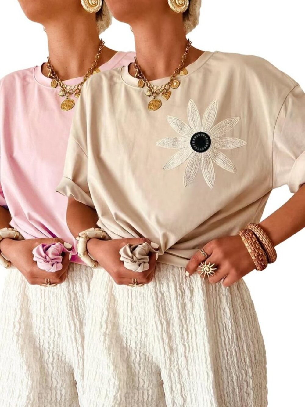 Loose Fit Short Sleeve Crew Neck T-Shirt - Casual Floral Top for Beach